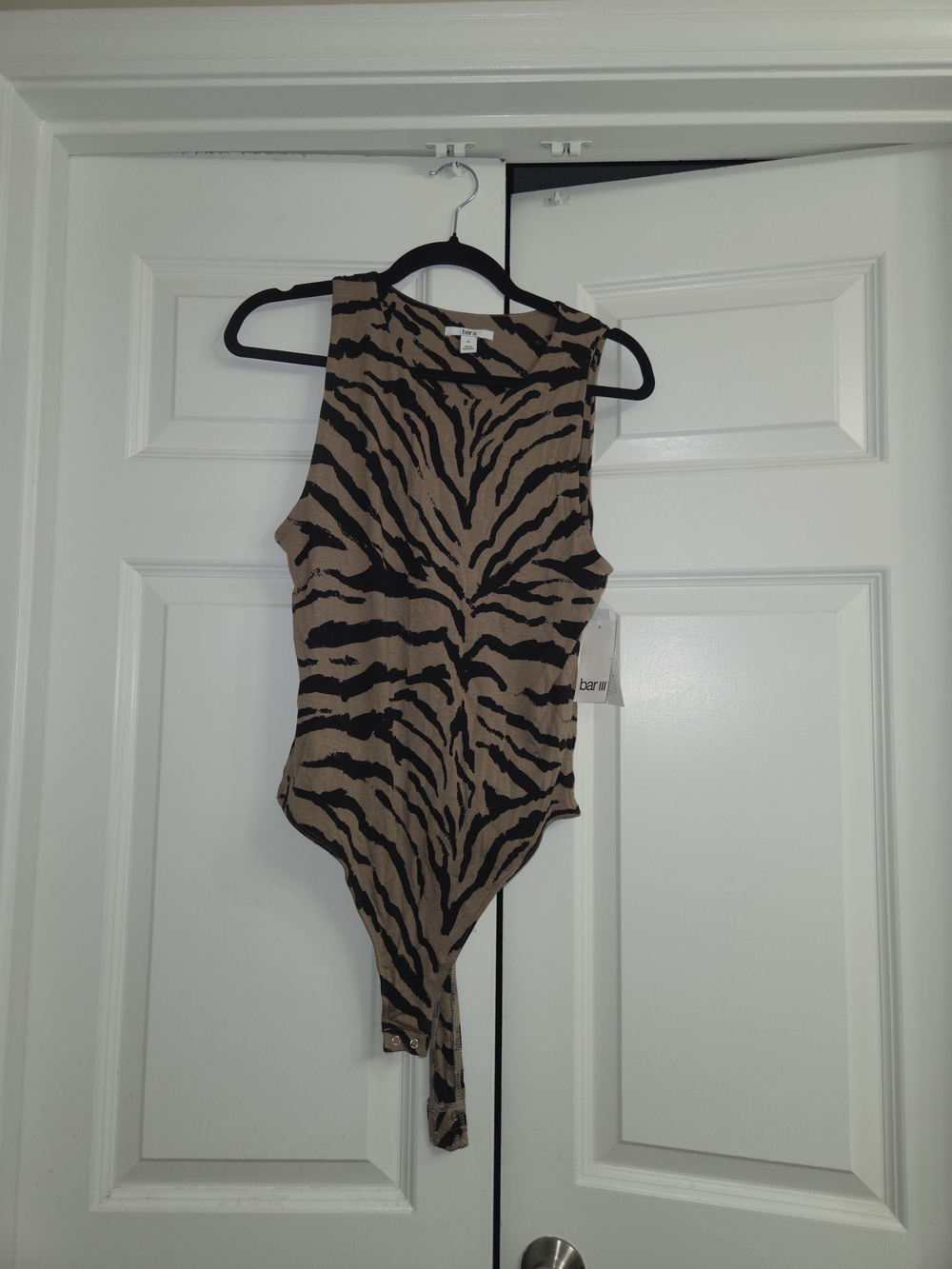 Bar III Zebra-Print Tan and Black One-Piece Bodysuit